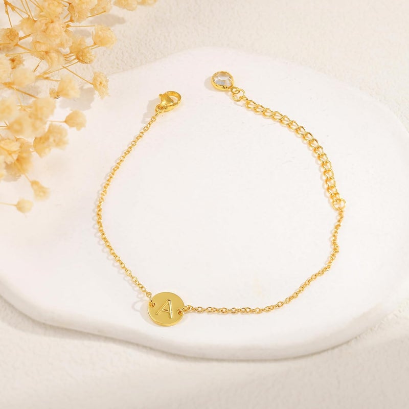 BAYLAY Gold Initial Bracelets for Women Girls Gifts - 18K Gold Plated Letter Initial Bracelet Dainty Disc Monogram Bracelet Gold Bracelets for Women Gold Jewelry Gifts for Women Teen Girls - Image 5